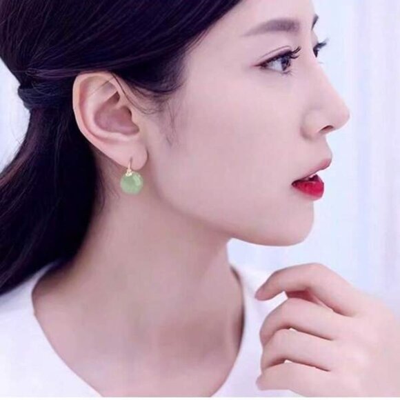 Green Jade Ball Drop Earrings - Picture 1 of 4